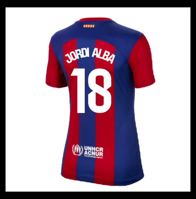 Lacné Futbalove Dresy FC Barcelona Dámské JORDI ALBA #18 Domáci 2023-2024
