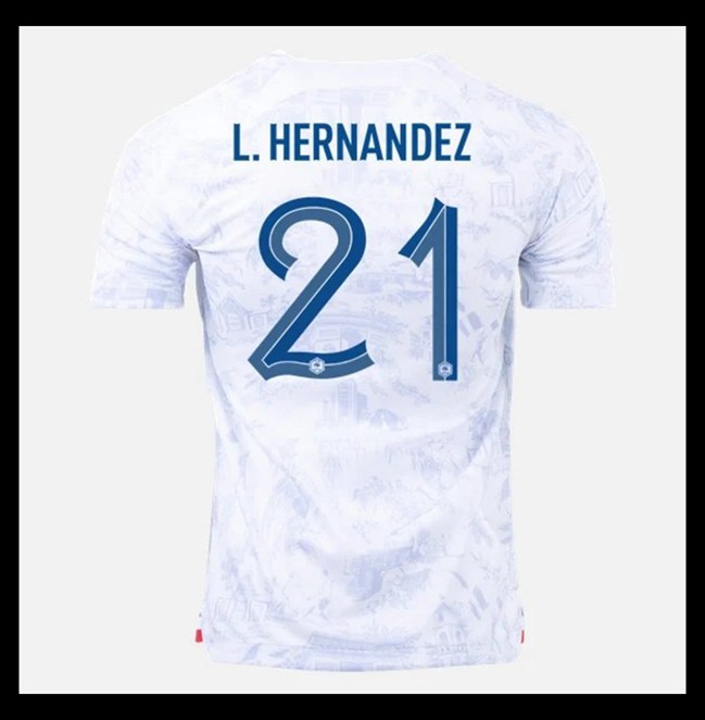 Lacné Futbalove Dresy Francúzsko L HERNANDEZ #21 Preč Majstrovstvá sveta 2022