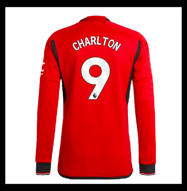Lacné Futbalove Dresy Manchester United Dlhý Rukáv CHARLTON #9 Domáci 2023-2024