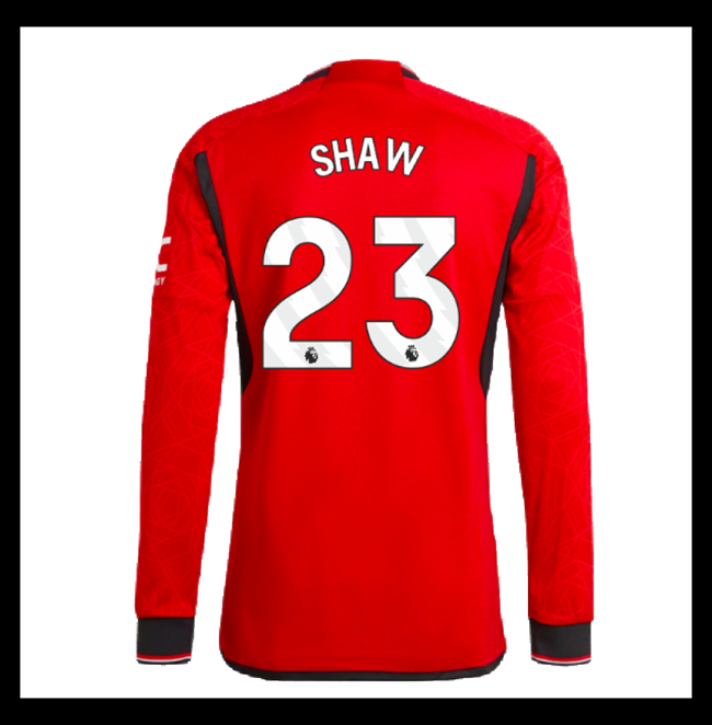 Lacné Futbalove Dresy Manchester United Dlhý Rukáv SHAW #23 Domáci 2023-2024