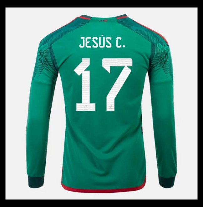 Lacné Futbalove Dresy Mexiko Dlhý Rukáv JESUS C #17 Domáci Majstrovstvá sveta 2022