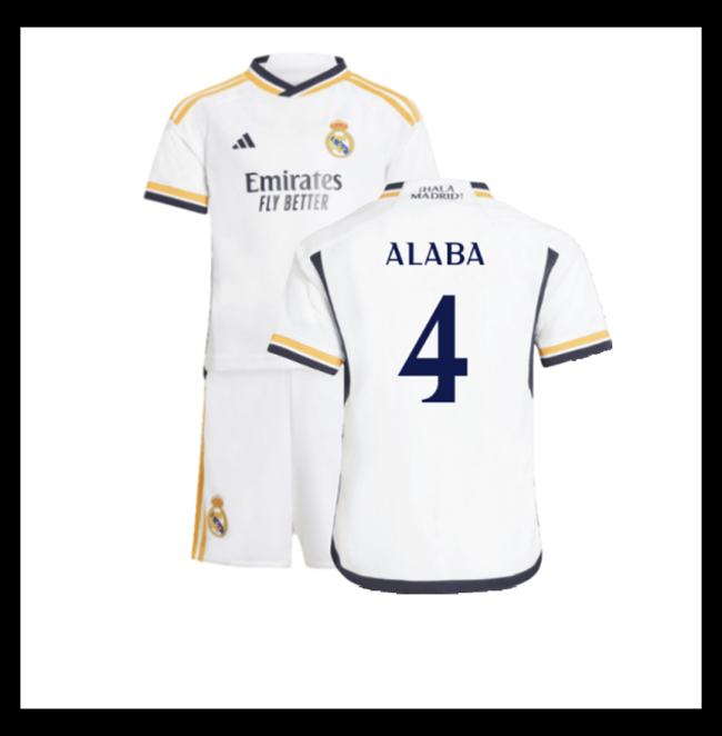 Lacné Futbalove Dresy FC Real Madrid Detské ALABA #4 Domáci 2023-2024