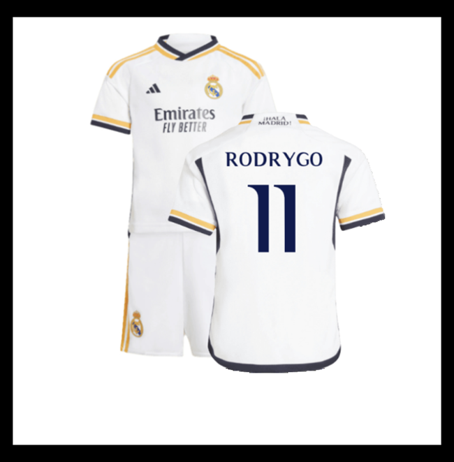 Lacné Futbalove Dresy FC Real Madrid Detské RODRYGO #11 Domáci 2023-2024