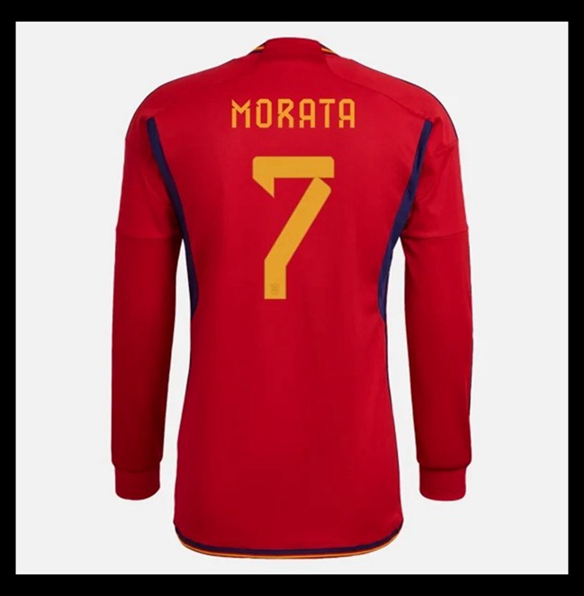 Lacné Futbalove Dresy Španielsko Dlhý Rukáv MORATA #7 Domáci Majstrovstvá sveta 2022